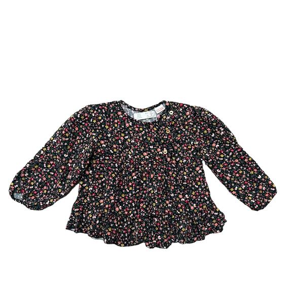 Zara Baby Collection Peasant Blouse Black Multicolor Floral, Size 2-3Y - Picture 1 of 7